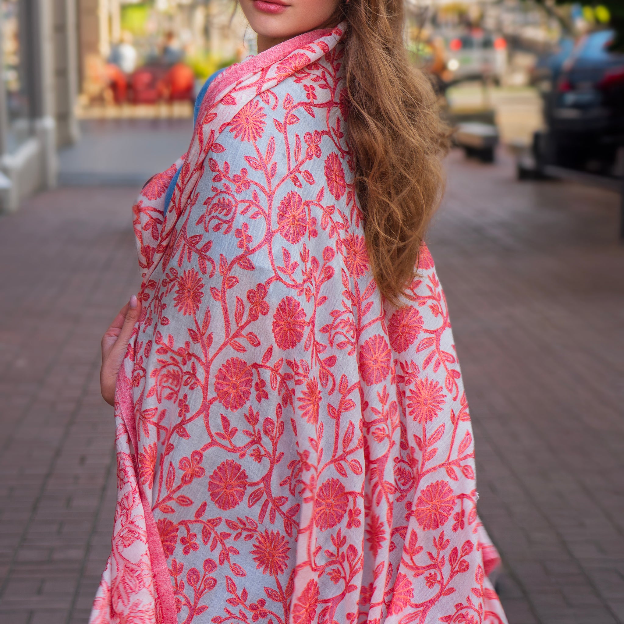 Symphony of Petals – Handwoven Pink Cashmere