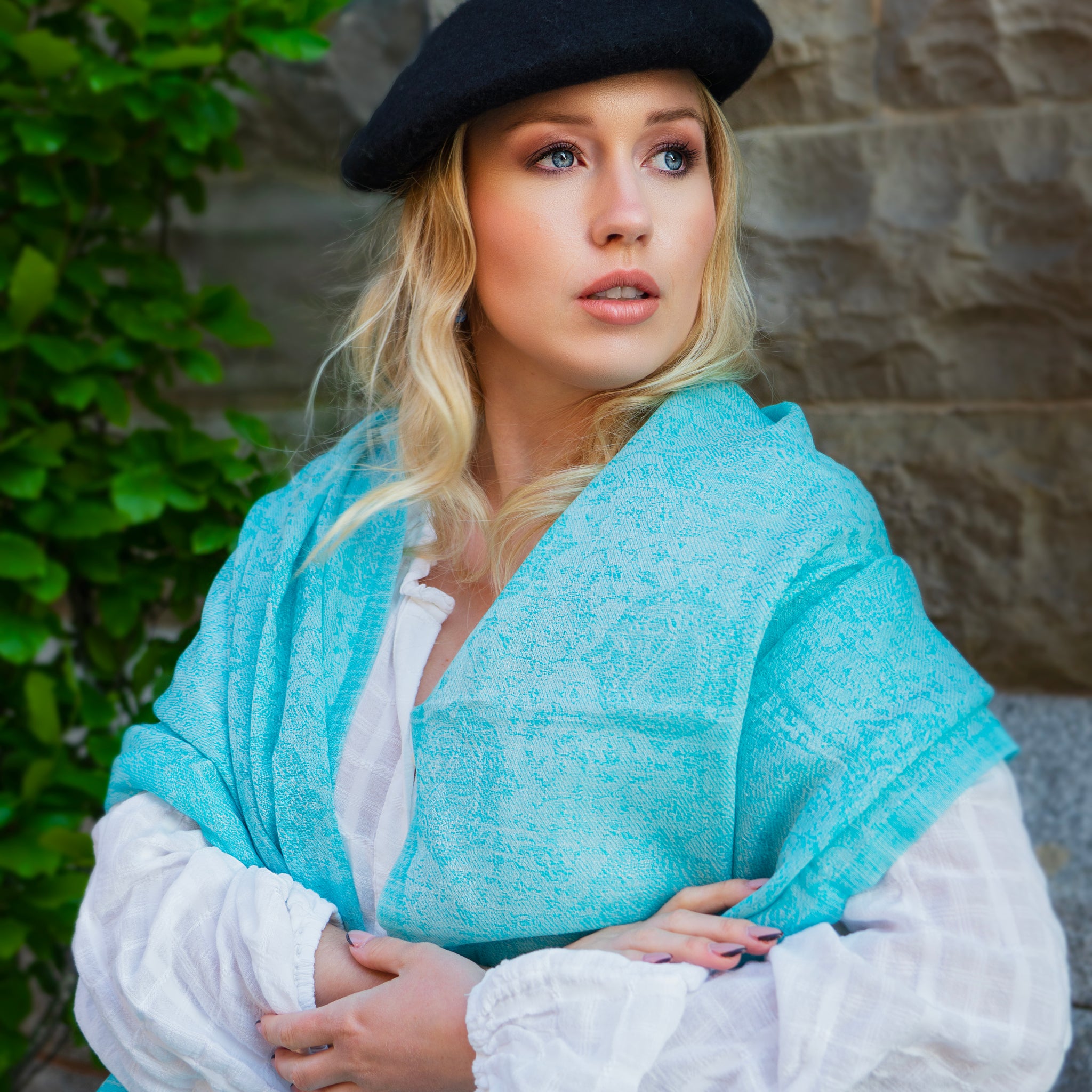 Ocean Mist – Artisan Woven Aqua Cashmere Stole